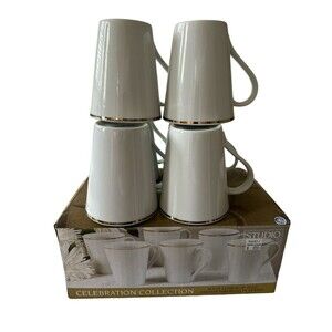 Gibson Studio Gold Porcelain Coffee Tea Cup set of 12 White With Gold Trim NIB